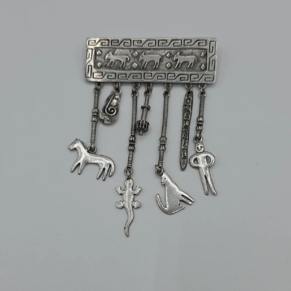 Vintage 1988 JJ Jonette Jewelry Southwestern Style Charm Tribal Brooch Pin